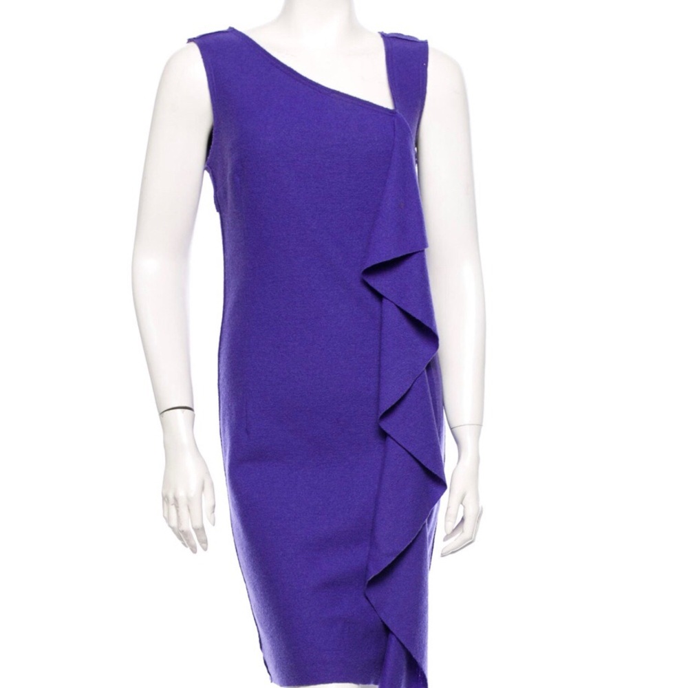 Purple Tory Burch Sleeveless Ruffled Wood Dress S